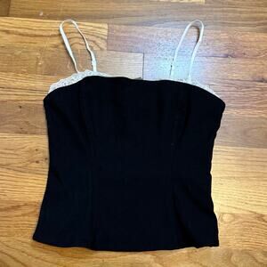 Wild Fable Womens XS Black White Lace Nylon Spaghetti Strap Bustier Crop Top New